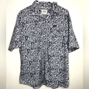 Wrangler Button Shirt Mens XL Pearl Snap Western Paisley Blue Short Sleeve